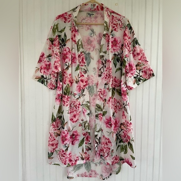 Show Me Your Mumu White Pink Rose Garden of Blooms Open Front Kimono ONE SIZE - Picture 1 of 8